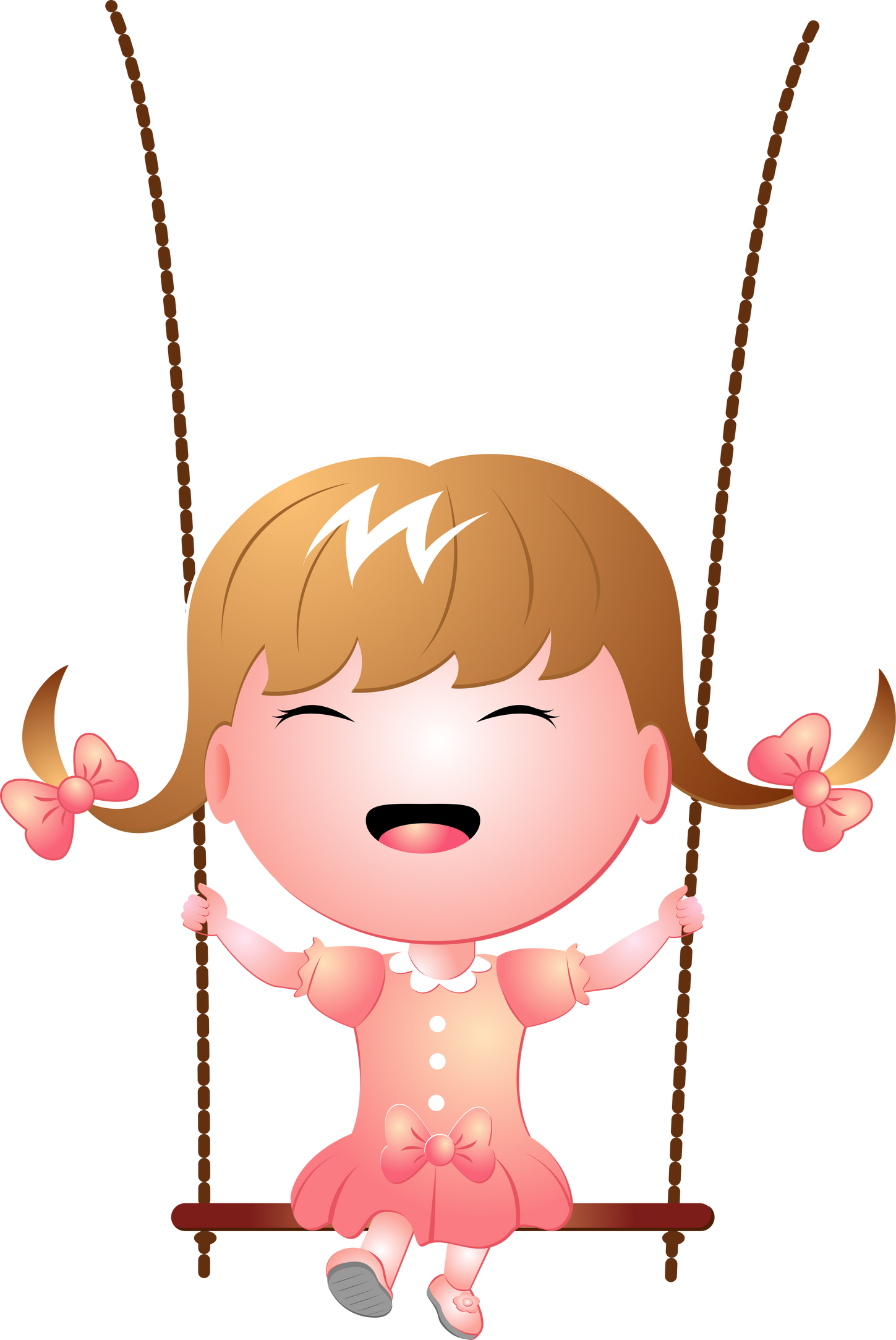 Cute cartoon happy girl playing the swing